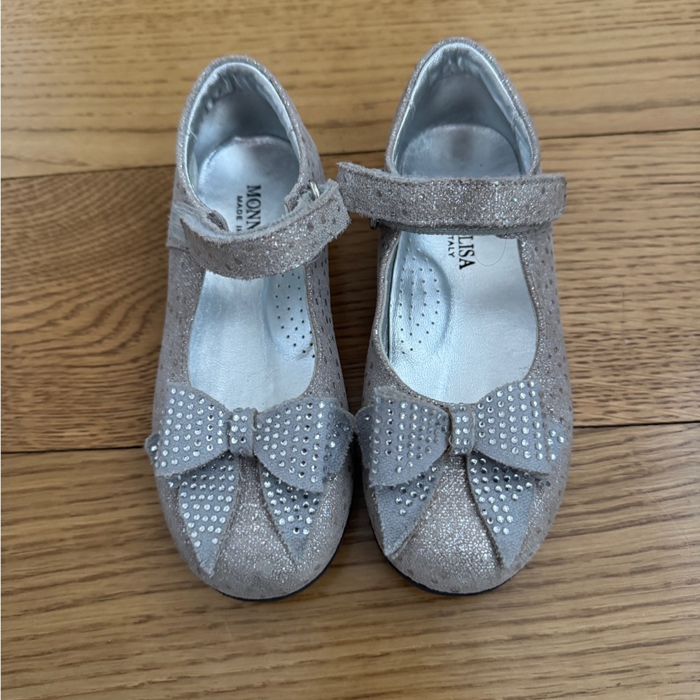 Monnalisa Kids Silver Bow Shoes Size 27